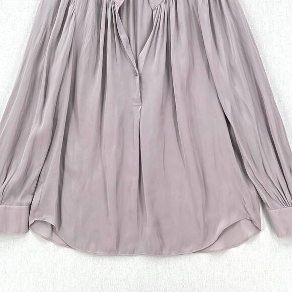 MARGARET O'LEARY Poet Blouse Womens XS Light Gray Silky Flowy Long Sleeve - Picture 6 of 11